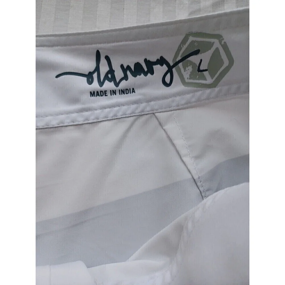 Old Navy mens swim trunks L white blue striped lace-up pockets board shorts flaw